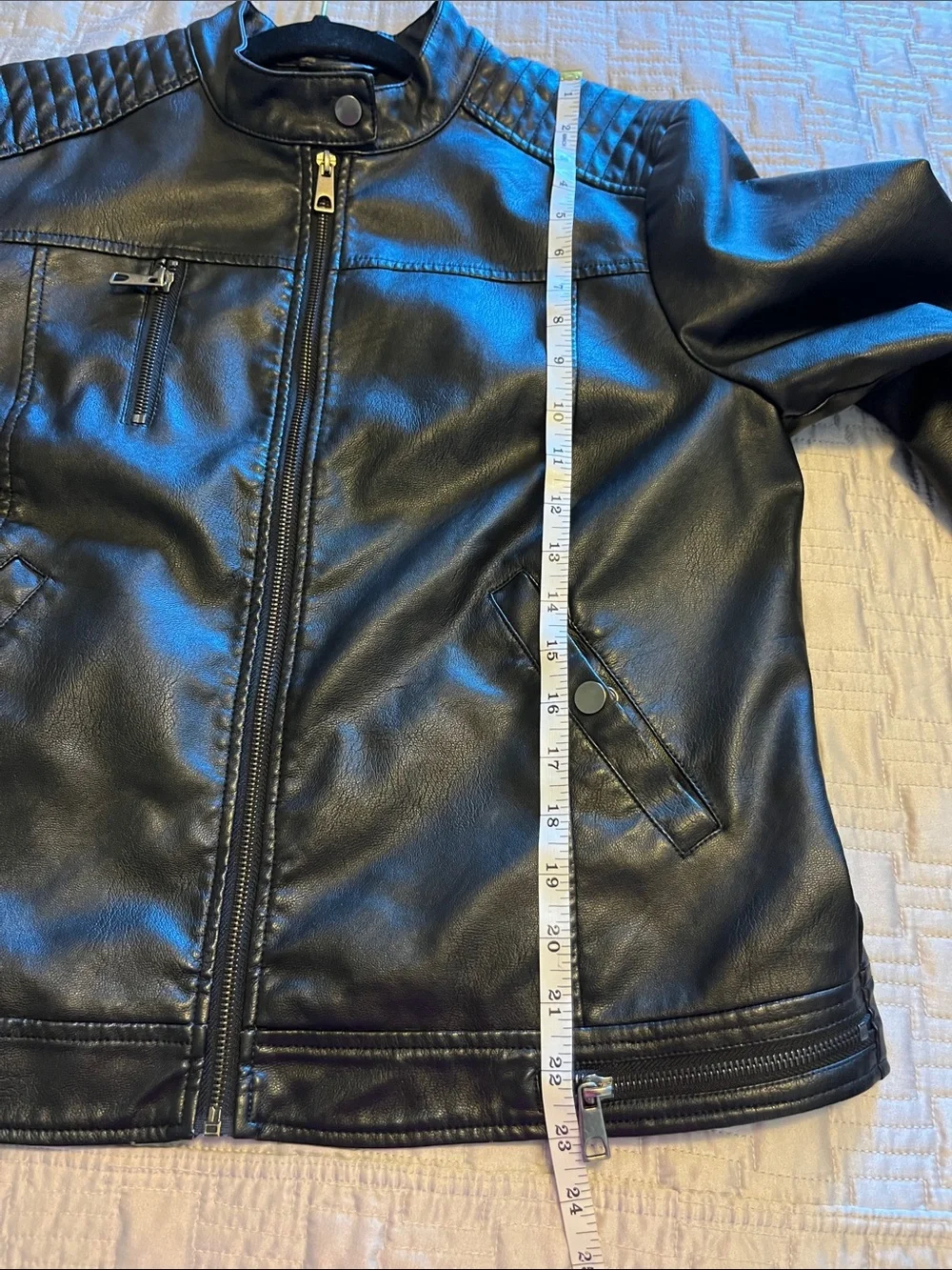 Black Faux Leather Quilted-Shoulder Bomber Jacket